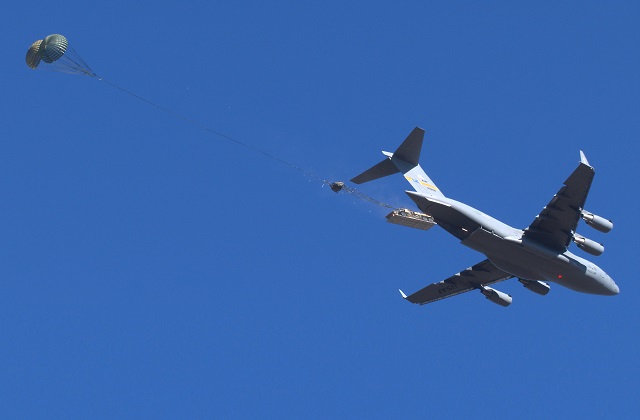 C-17 Aircraft airdrops Tactical Vehicles