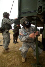 Soldiers in protective masks