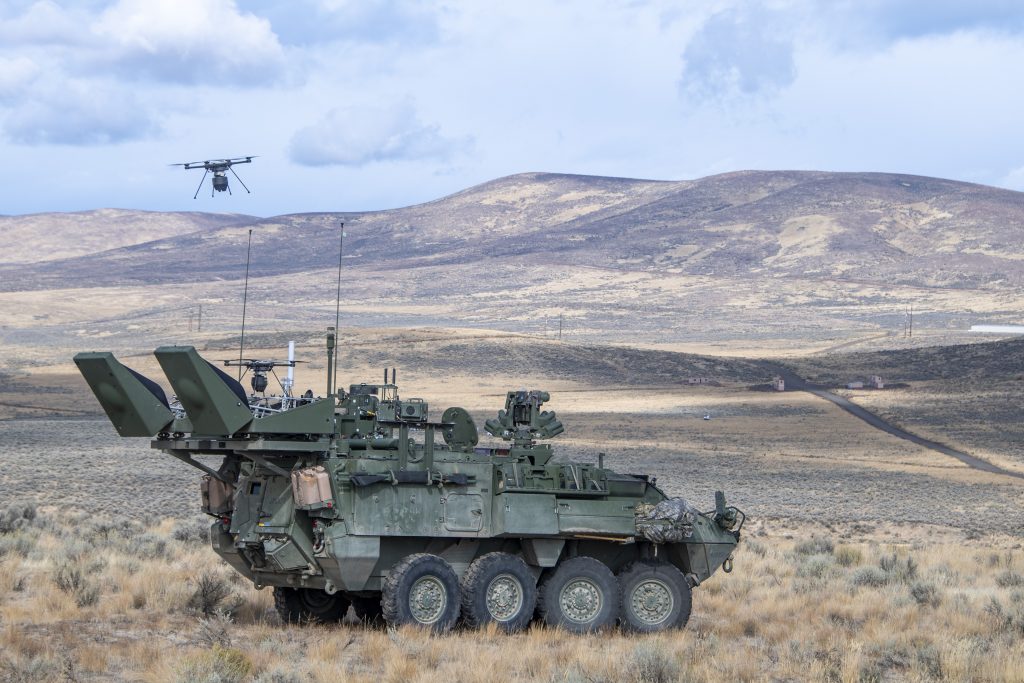 Small Unmanned Aerial System to conduct remote detection of biological warfare agents, while conducting stand-off scanning with the Sensor Suite Upgrade on an M1135 variant Stryker Small Unmanned Aerial System to conduct remote detection of biological warfare agents, while conducting stand-off scanning with the Sensor Suite Upgrade on an M1135 variant Stryker